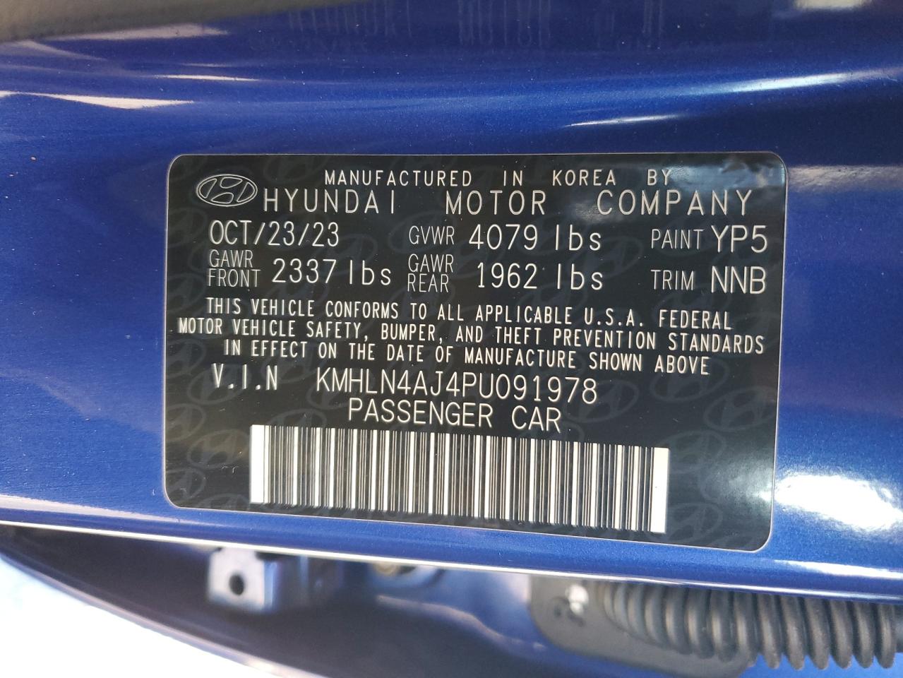 2023 Hyundai Elantra Limited VIN: KMHLN4AJ4PU091978 Lot: 82398055