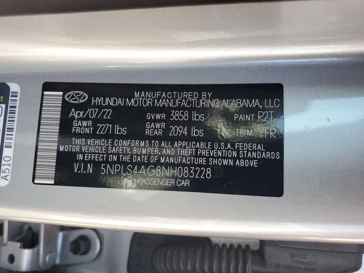 2022 Hyundai Elantra Sel VIN: 5NPLS4AG8NH083228 Lot: 84943095