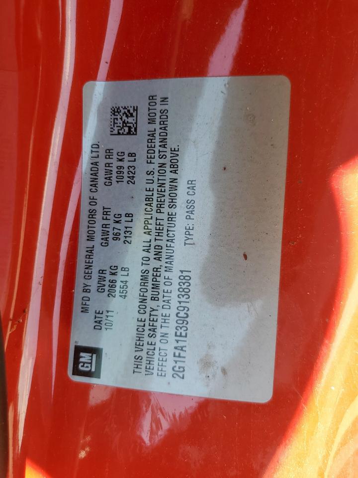 2012 Chevrolet Camaro Ls VIN: 2G1FA1E39C9138381 Lot: 82299435