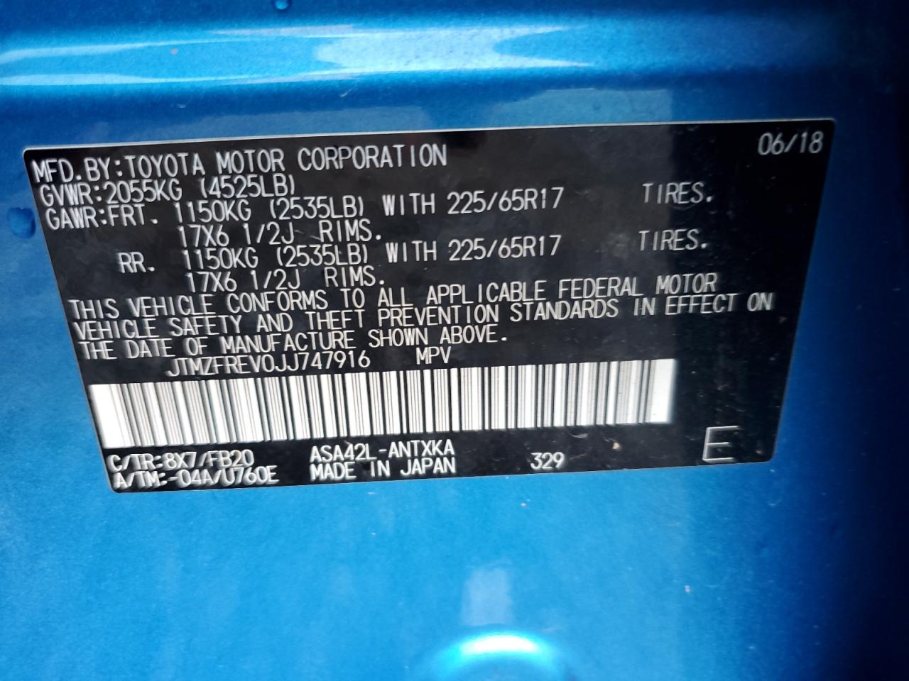 2018 Toyota Rav4 Le VIN: JTMZFREV0JJ747916 Lot: 85899425