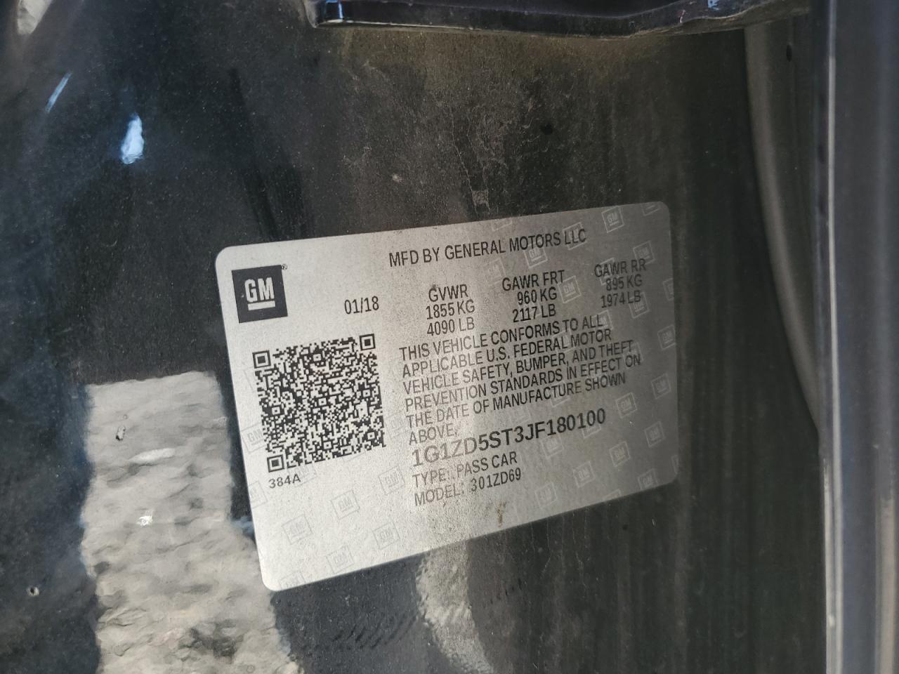 2018 Chevrolet Malibu Lt VIN: 1G1ZD5ST3JF180100 Lot: 85756325