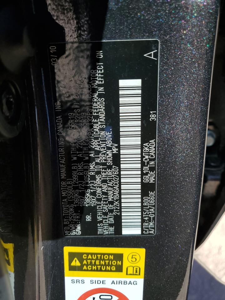 2010 Lexus Rx 350 VIN: 2T2ZK1BA6AC027607 Lot: 90955985