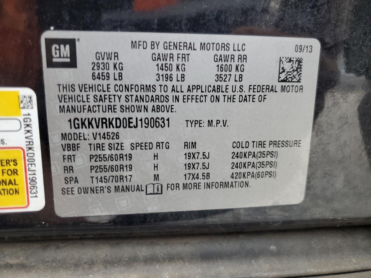 2014 GMC Acadia Slt-1 VIN: 1GKKVRKD0EJ190631 Lot: 86094305