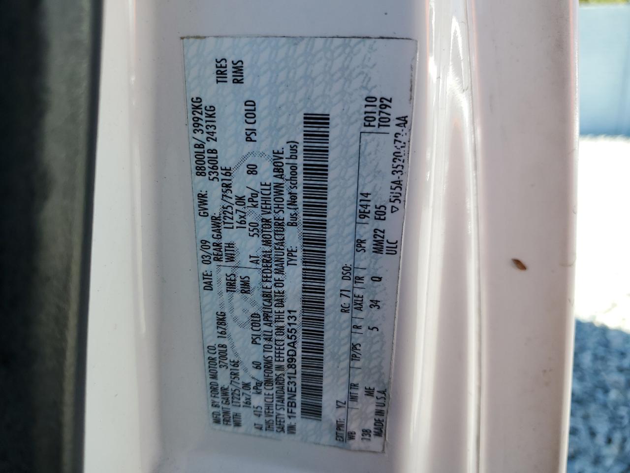 2009 Ford Econoline E350 Super Duty Wagon VIN: 1FBNE31L89DA55131 Lot: 82414385