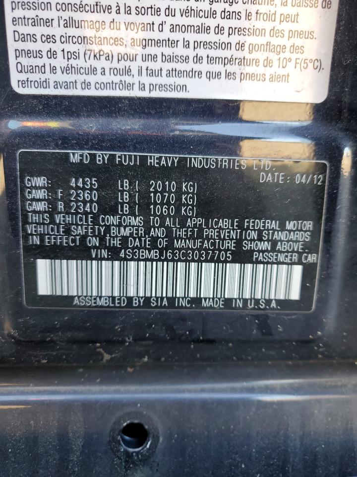 2012 Subaru Legacy 2.5I Limited VIN: 4S3BMBJ63C3037705 Lot: 84444035