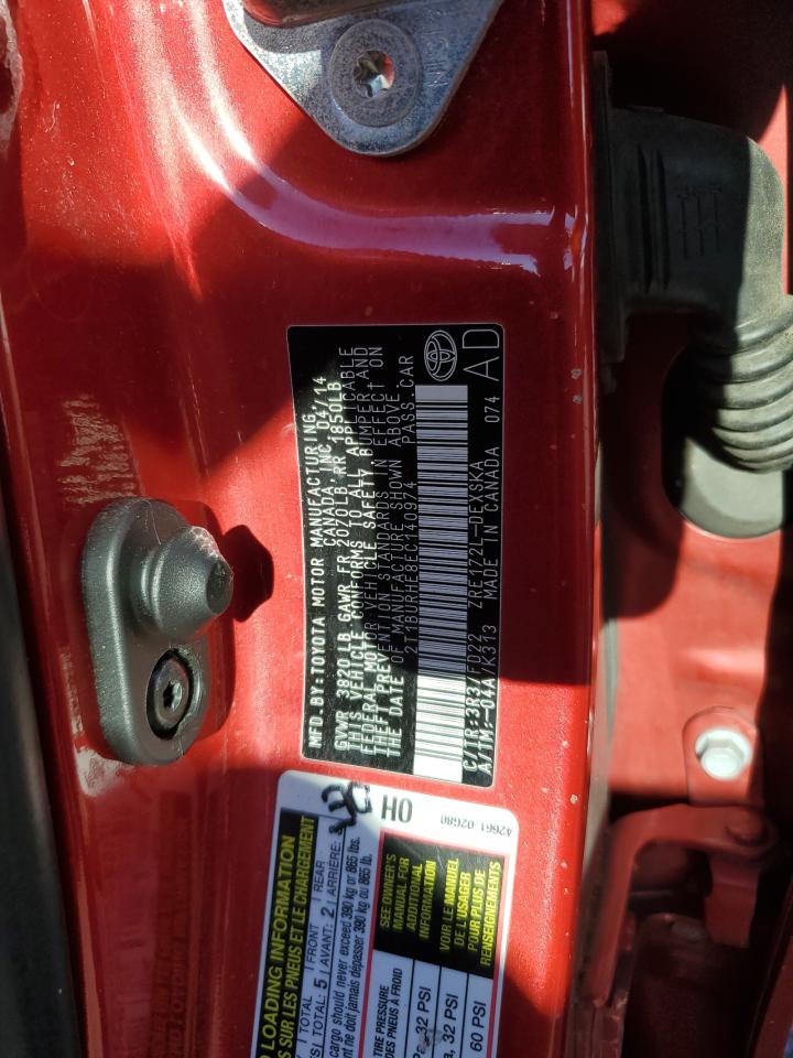 2014 Toyota Corolla L VIN: 2T1BURHE8EC140974 Lot: 85748825