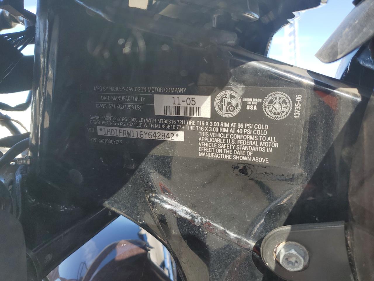 2006 Harley-Davidson Flhrci VIN: 1HD1FRW116Y642842 Lot: 81985875