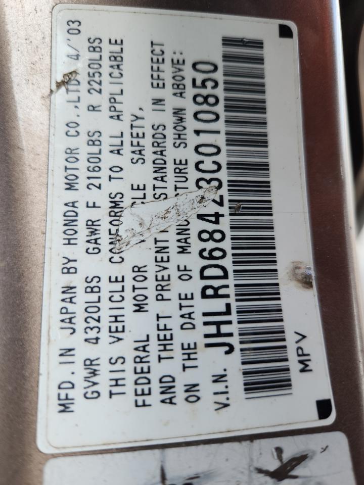 2003 Honda Cr-V Lx VIN: JHLRD68423C010850 Lot: 85401375