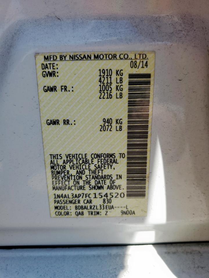 2015 Nissan Altima 2.5 VIN: 1N4AL3AP7FC154520 Lot: 85385355