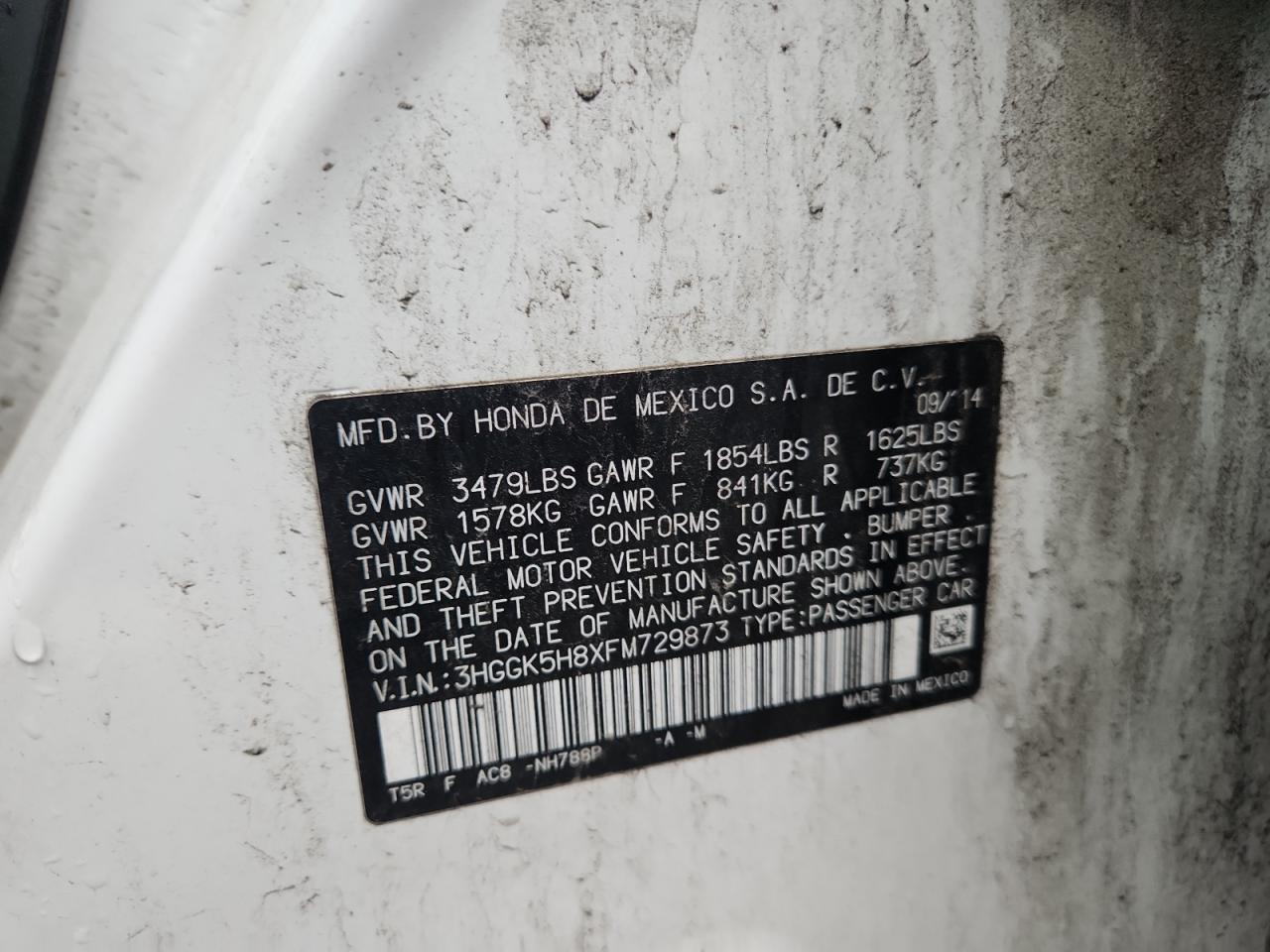 2015 Honda Fit Ex VIN: 3HGGK5H8XFM729873 Lot: 86124195