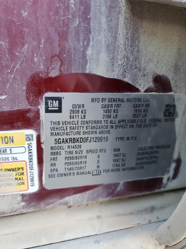 2015 Buick Enclave VIN: 5GAKRBKD0FJ129919 Lot: 87008245