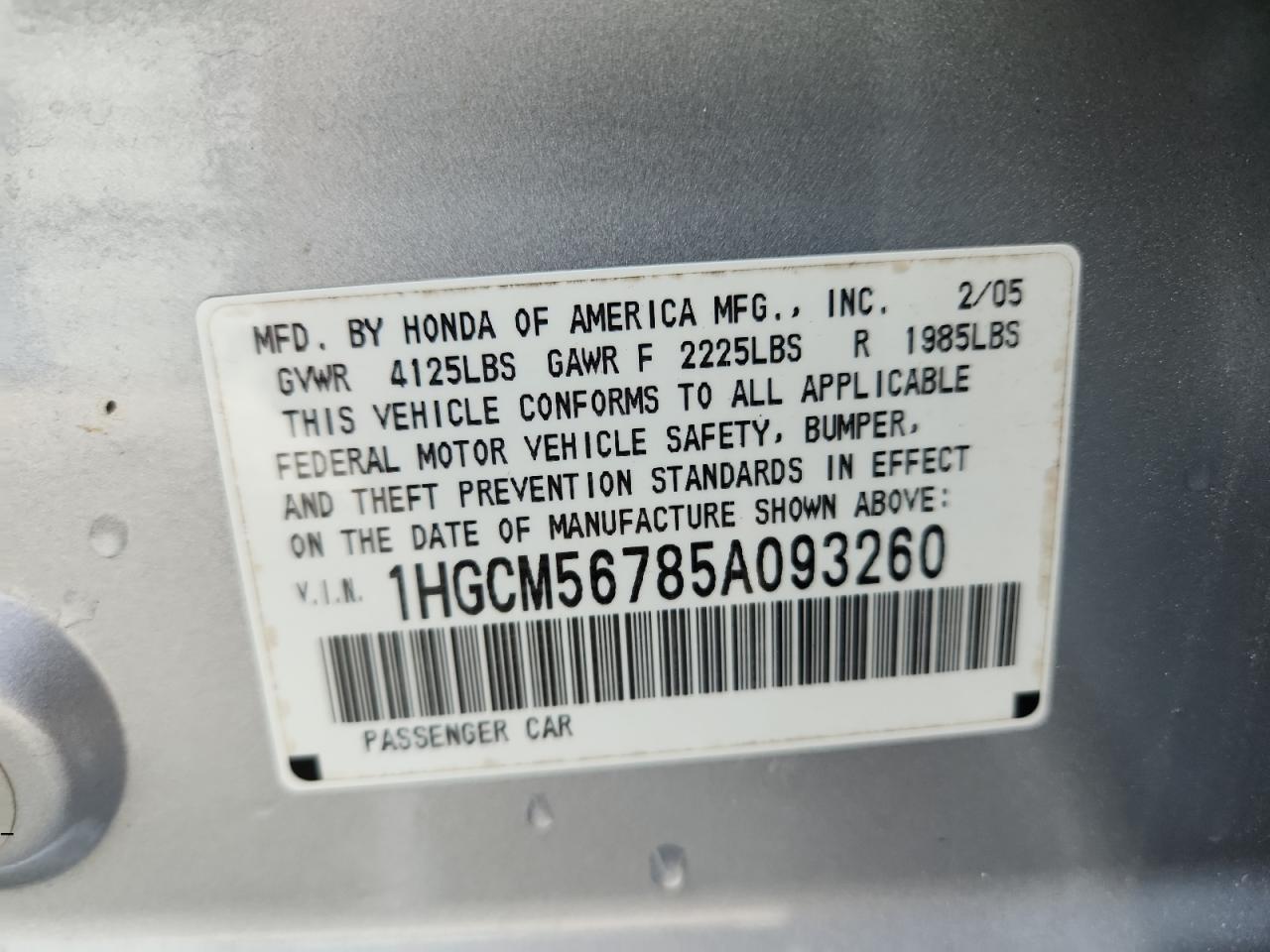 2005 Honda Accord Ex VIN: 1HGCM56785A093260 Lot: 86467205