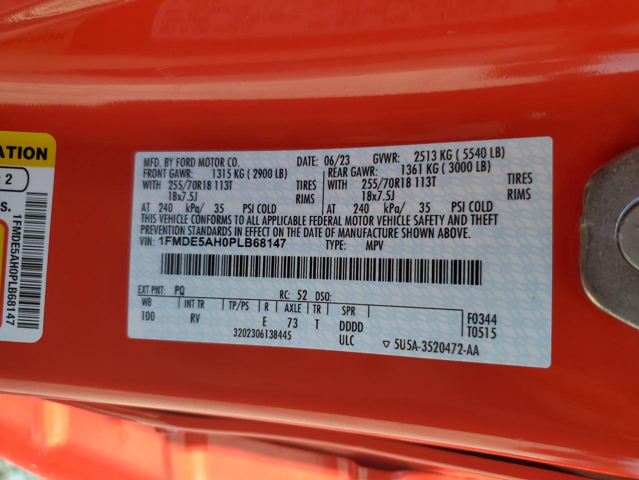 2023 Ford Bronco Base VIN: 1FMDE5AH0PLB68147 Lot: 90096625
