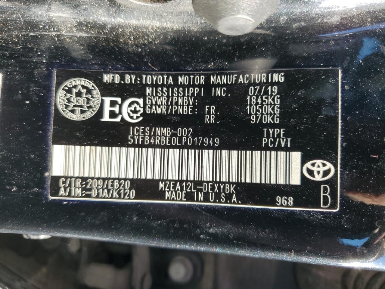 2020 Toyota Corolla Se VIN: 5YFB4RBE0LP017949 Lot: 85257425