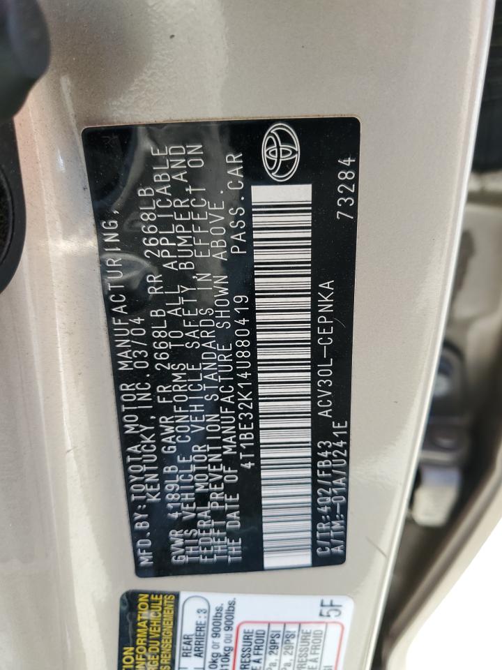 2004 Toyota Camry Le VIN: 4T1BE32K14U880419 Lot: 85531455