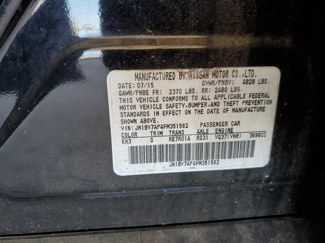 2015 Infiniti Q50 Base VIN: JN1BV7AP4FM351562 Lot: 82495935