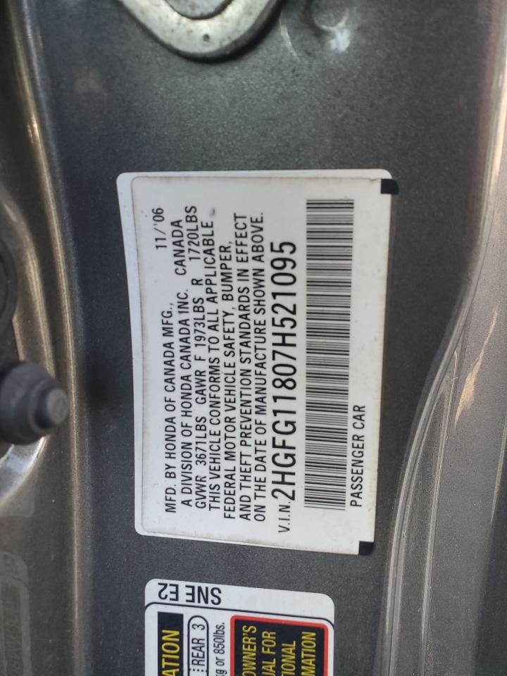 2007 Honda Civic Ex VIN: 2HGFG11807H521095 Lot: 85264695