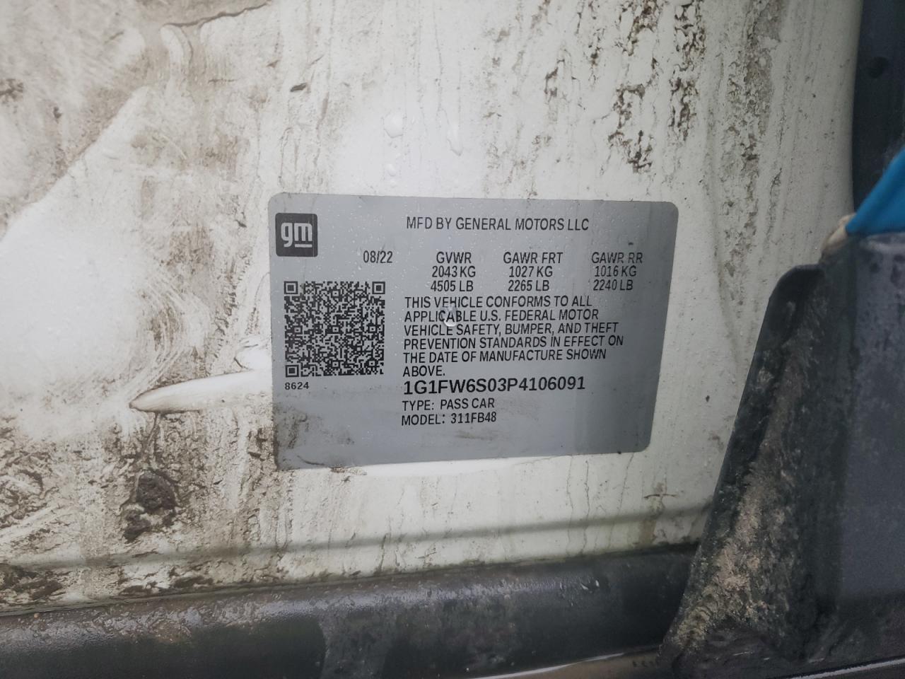 2023 Chevrolet Bolt Ev 1Lt VIN: 1G1FW6S03P4106091 Lot: 87082985