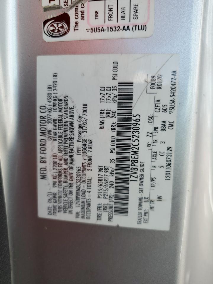 2012 Ford Mustang VIN: 1ZVBP8EM2C5230965 Lot: 87370755