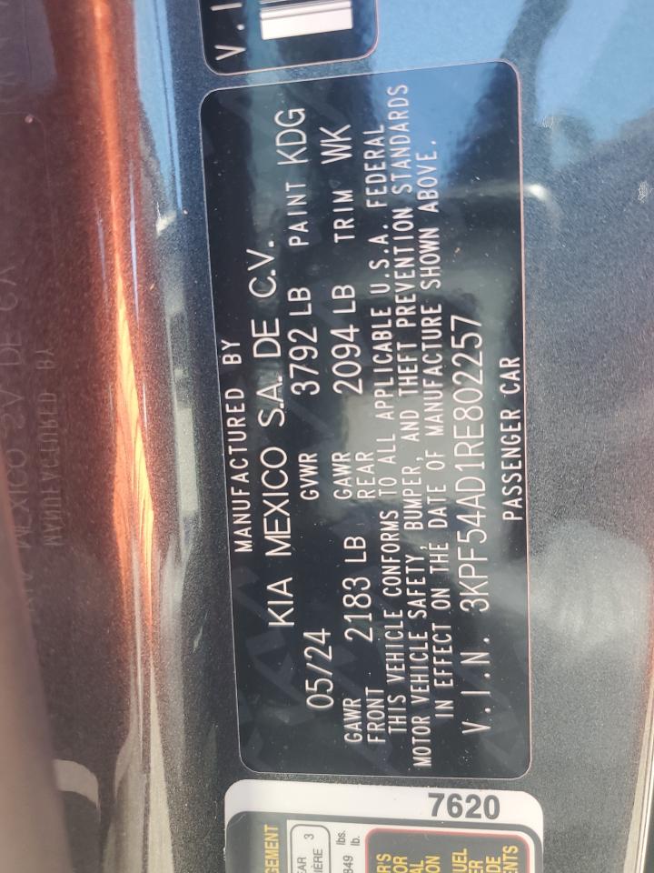 2024 Kia Forte Gt Line VIN: 3KPF54AD1RE802257 Lot: 82509195