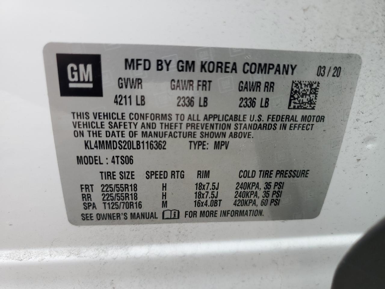 2020 Buick Encore Gx Select VIN: KL4MMDS20LB116362 Lot: 85160935