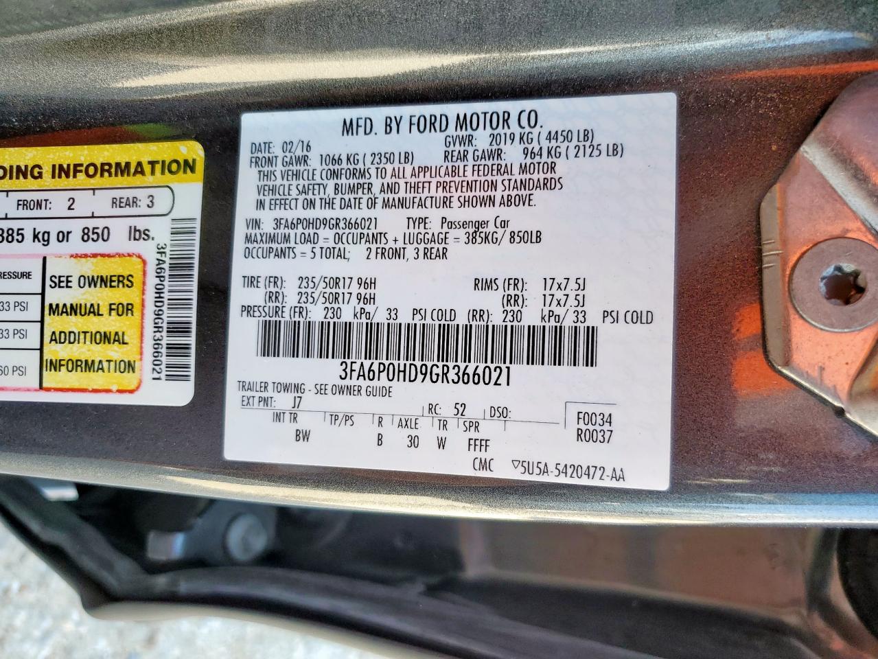 2016 Ford Fusion Se VIN: 3FA6P0HD9GR366021 Lot: 82780855