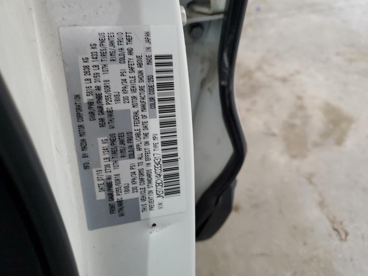 2019 Mazda Cx-9 Touring VIN: JM3TCBCY4K0334317 Lot: 84929765