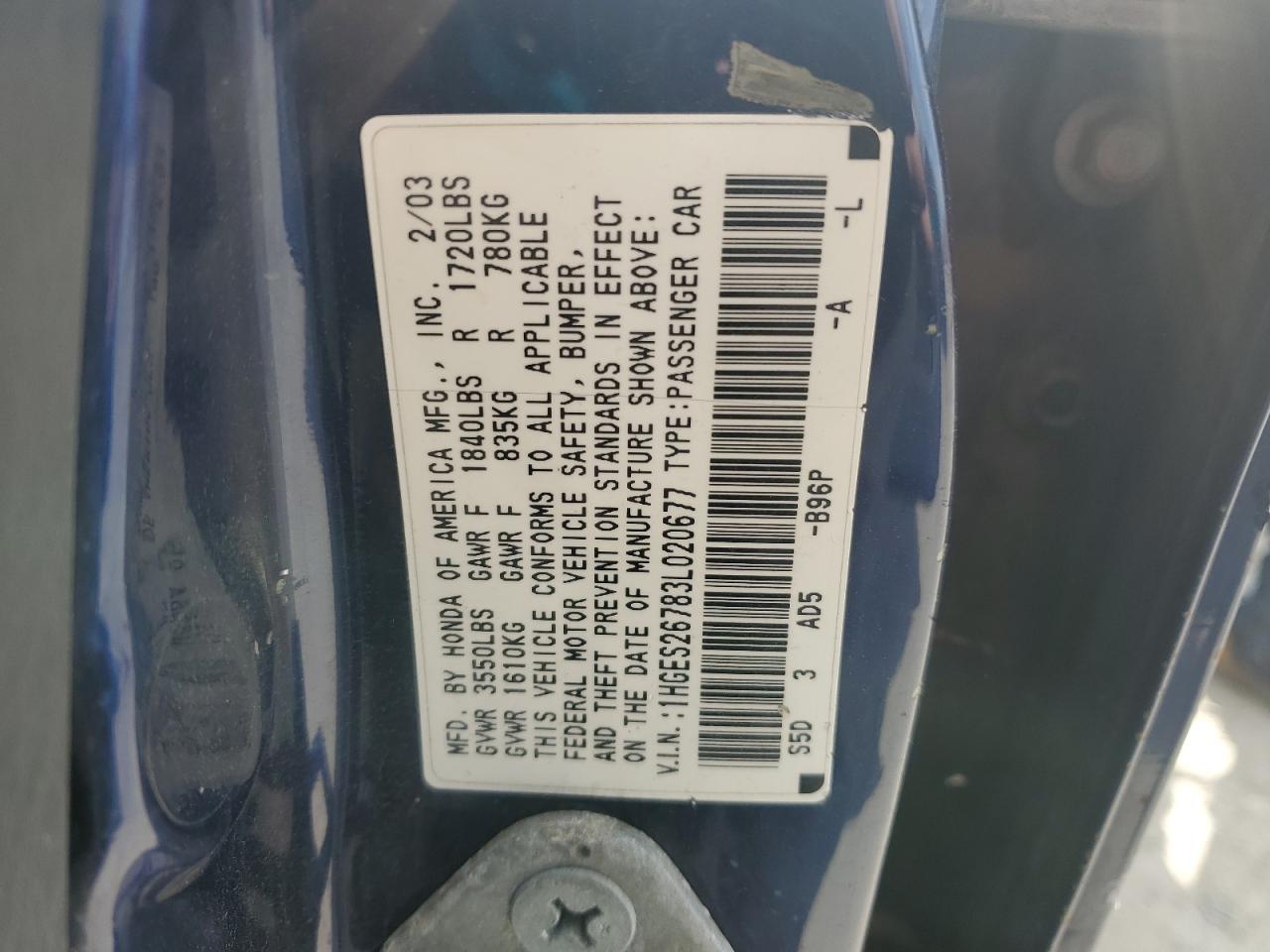 2003 Honda Civic Ex VIN: 1HGES26783L020677 Lot: 82347575