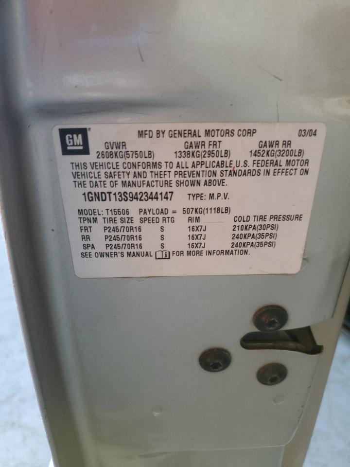 2004 Chevrolet Trailblazer Ls VIN: 1GNDT13S942344147 Lot: 84655325