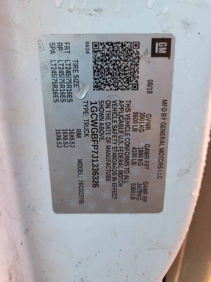 2018 Chevrolet Express G2500 VIN: 1GCWGBFP7J1336326 Lot: 87091425