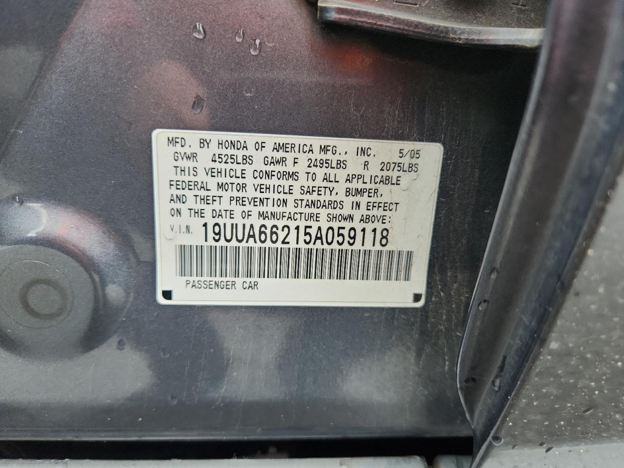 2005 Acura Tl VIN: 19UUA66215A059118 Lot: 86325115