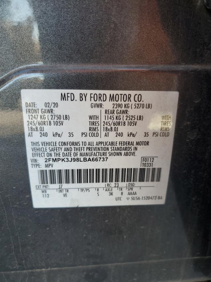 2020 Ford Edge Sel VIN: 2FMPK3J98LBA66737 Lot: 84260595