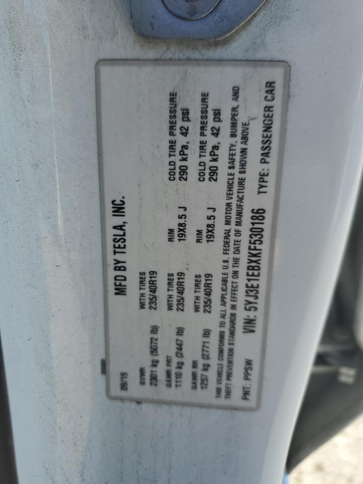 2019 Tesla Model 3 VIN: 5YJ3E1EBXKF530186 Lot: 86526645
