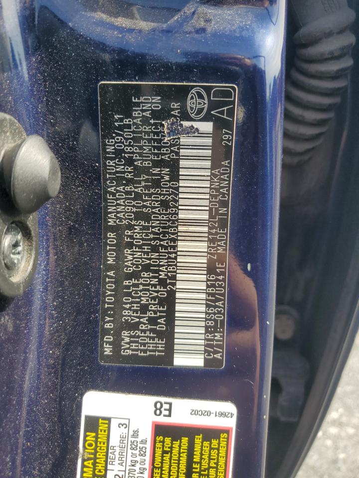 2011 Toyota Corolla Base VIN: 2T1BU4EEXBC692270 Lot: 82195445