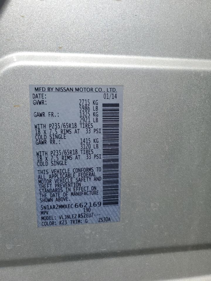 2014 Nissan Pathfinder S VIN: 5N1AR2MMXEC662169 Lot: 82520805