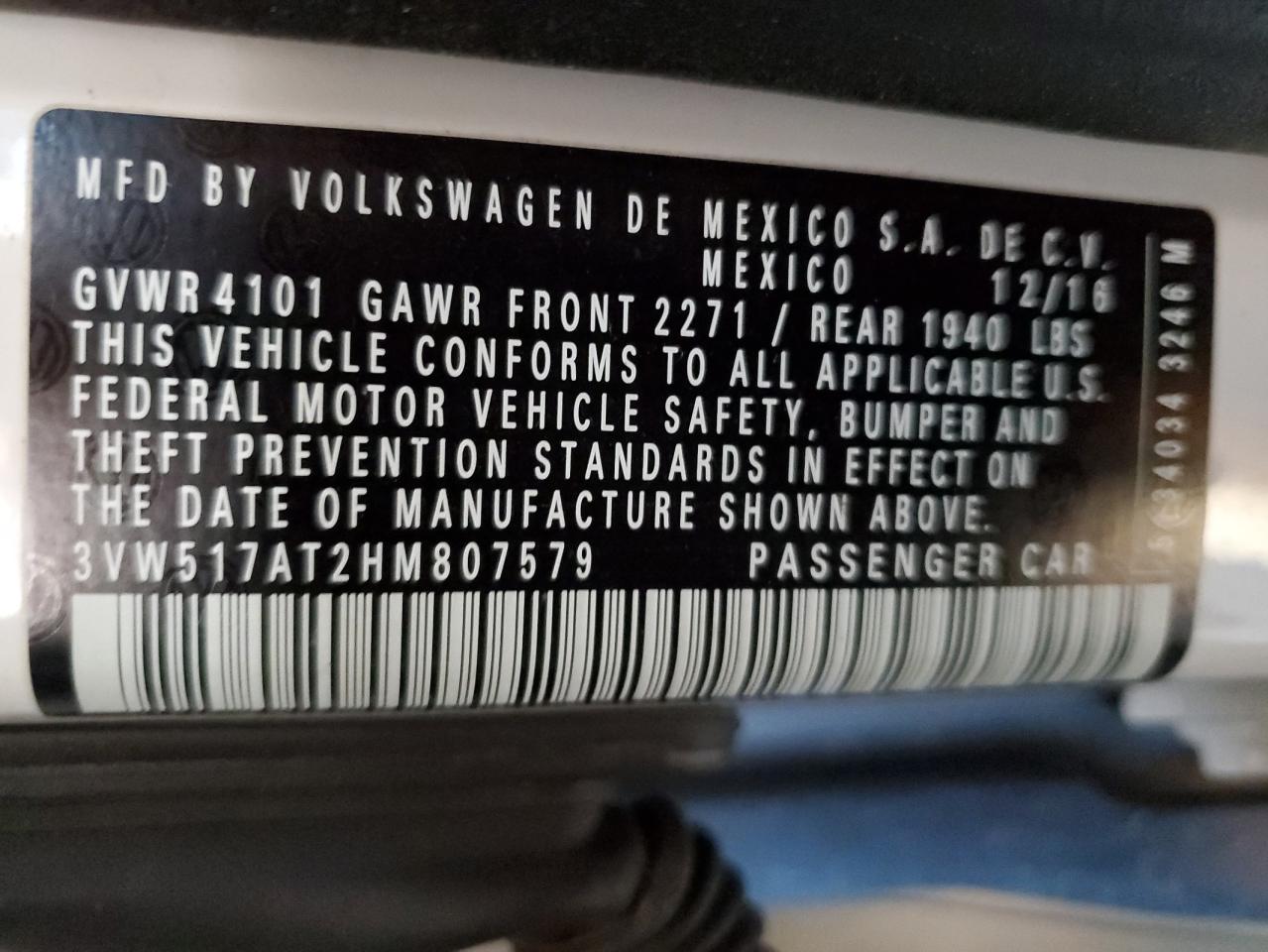 2017 Volkswagen Beetle S/Se VIN: 3VW517AT2HM807579 Lot: 85193465