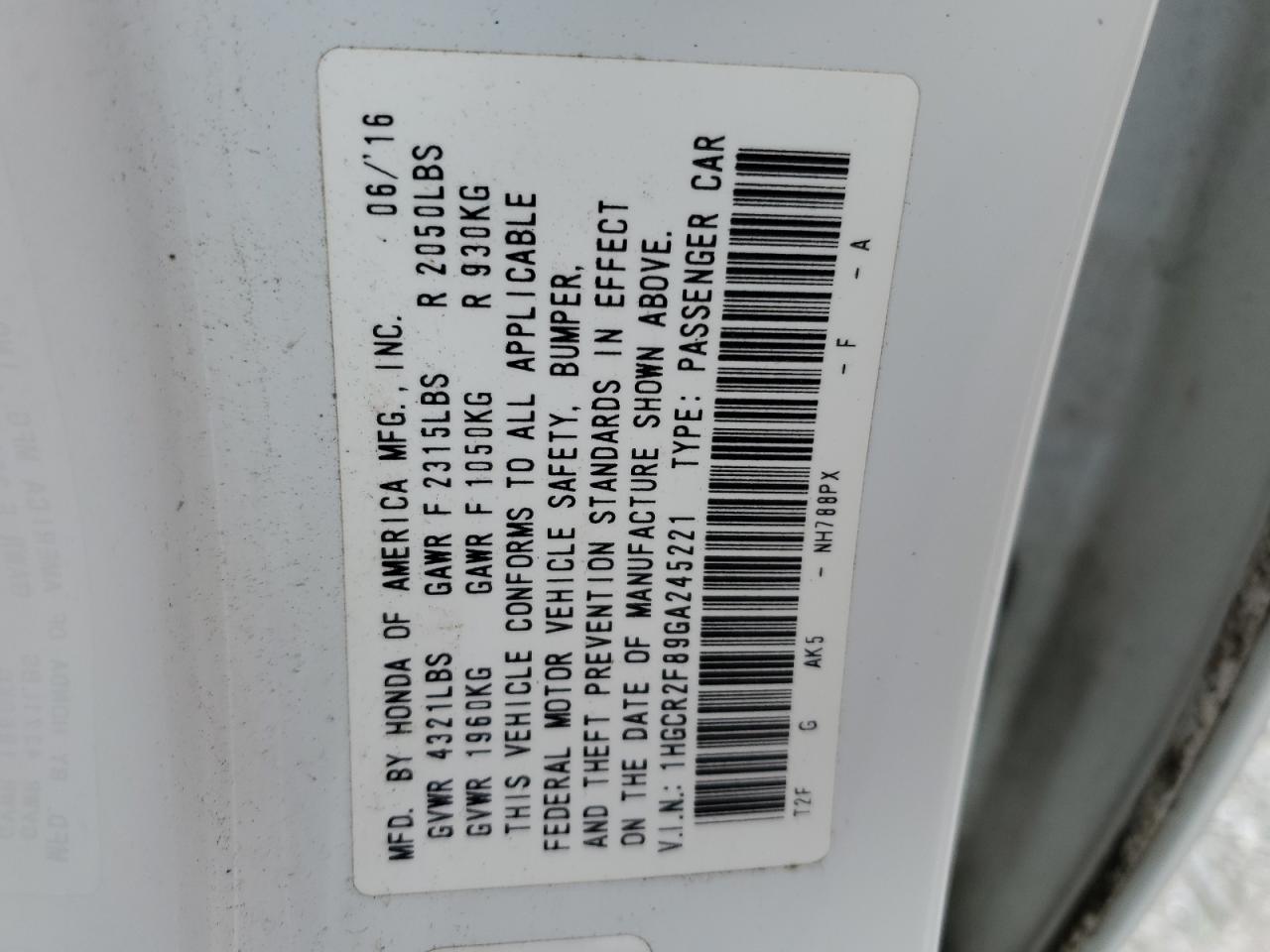 2016 Honda Accord Exl VIN: 1HGCR2F89GA245221 Lot: 82387195