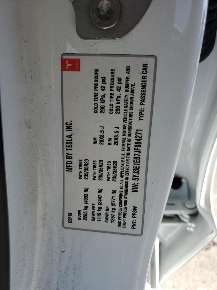 2018 Tesla Model 3 VIN: 5YJ3E1EB7JF084271 Lot: 85590185