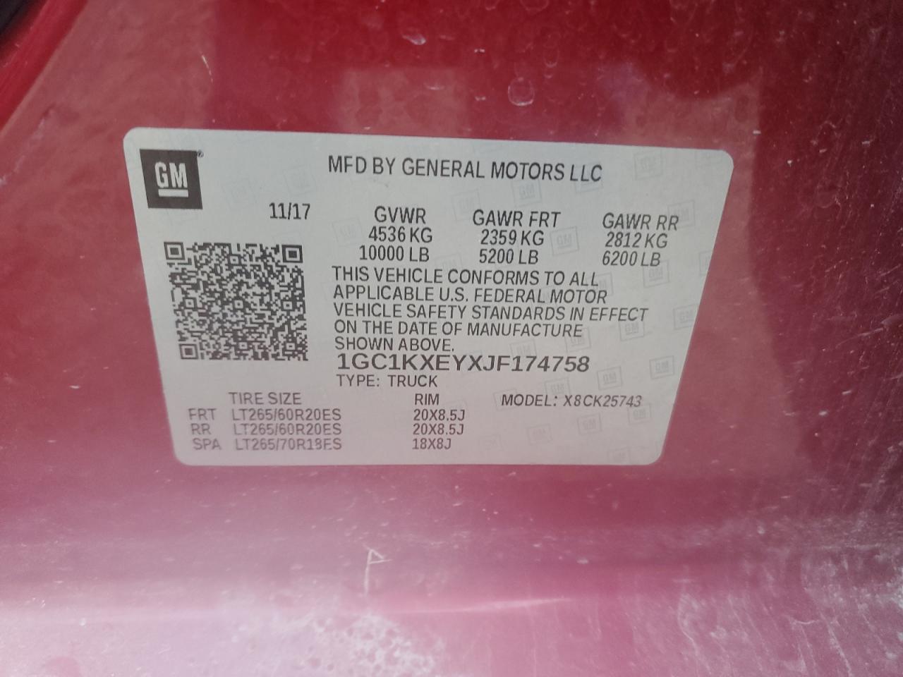 2018 Chevrolet Silverado VIN: 1GC1KXEYXJF174758 Lot: 86523245