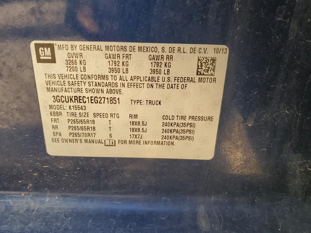 2014 Chevrolet Silverado K1500 Lt VIN: 3GCUKREC1EG271851 Lot: 84604245