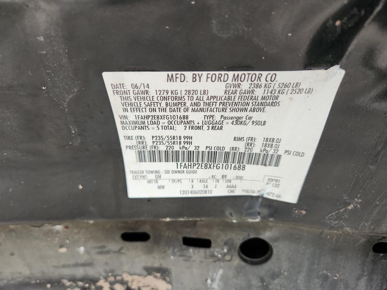 2015 Ford Taurus Sel VIN: 1FAHP2E8XFG101688 Lot: 85890205