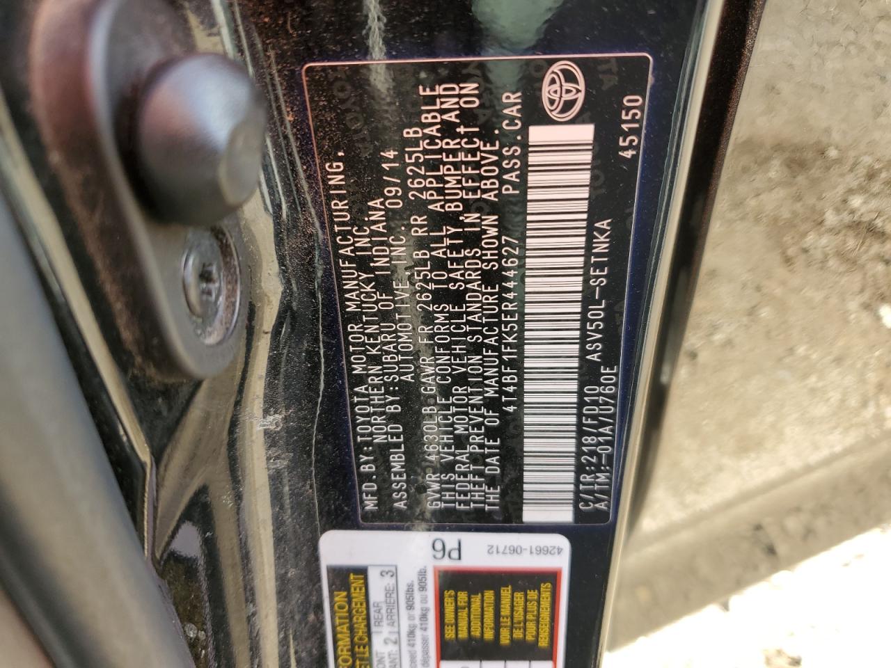 2014 Toyota Camry L VIN: 4T4BF1FK5ER444627 Lot: 82370975