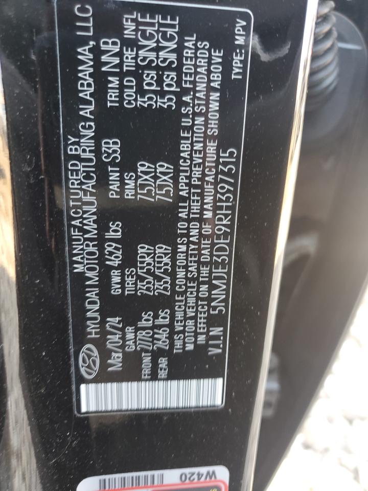 2024 Hyundai Tucson Limited VIN: 5NMJE3DE9RH397315 Lot: 84810245