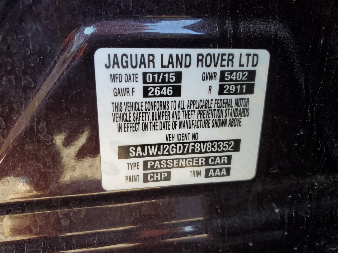 2015 Jaguar Xjl Portfolio VIN: SAJWJ2GD7F8V83352 Lot: 82326275