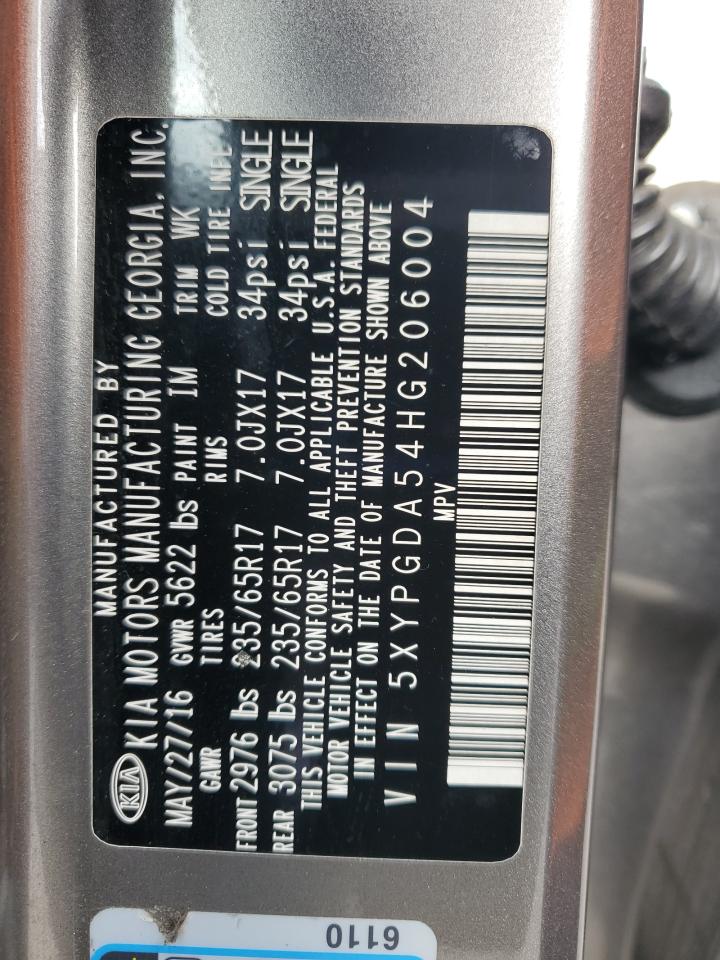 2017 Kia Sorento Lx VIN: 5XYPGDA54HG206004 Lot: 86995905