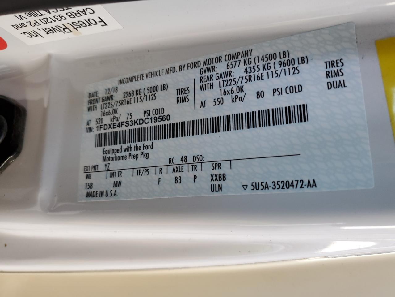 2020 Ford Econoline E450 Super Duty Cutaway Van VIN: 1FDXE4FS3KDC19560 Lot: 90819385