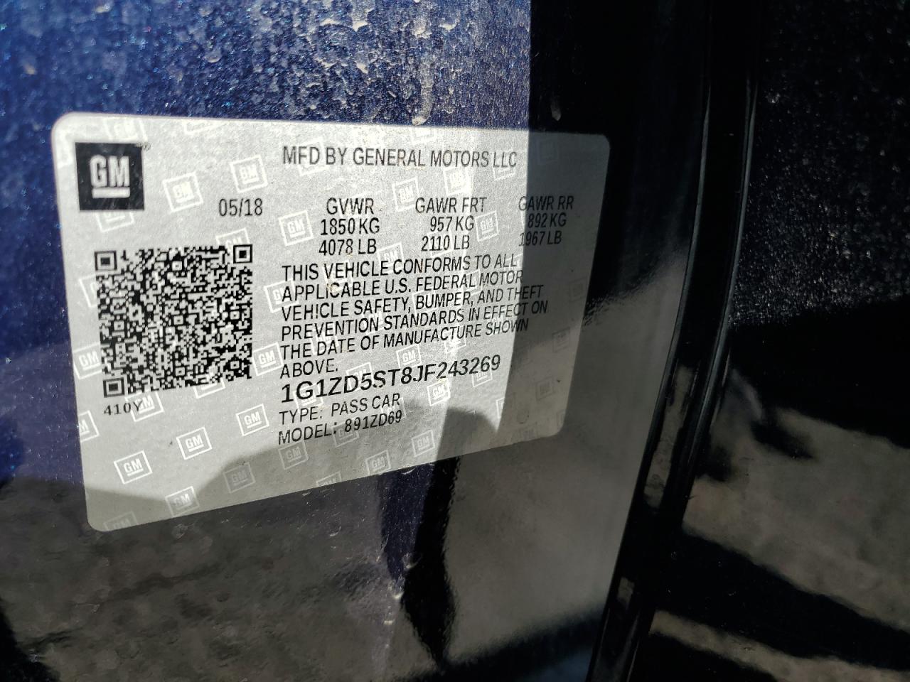 2018 Chevrolet Malibu Lt VIN: 1G1ZD5ST8JF243269 Lot: 82353535