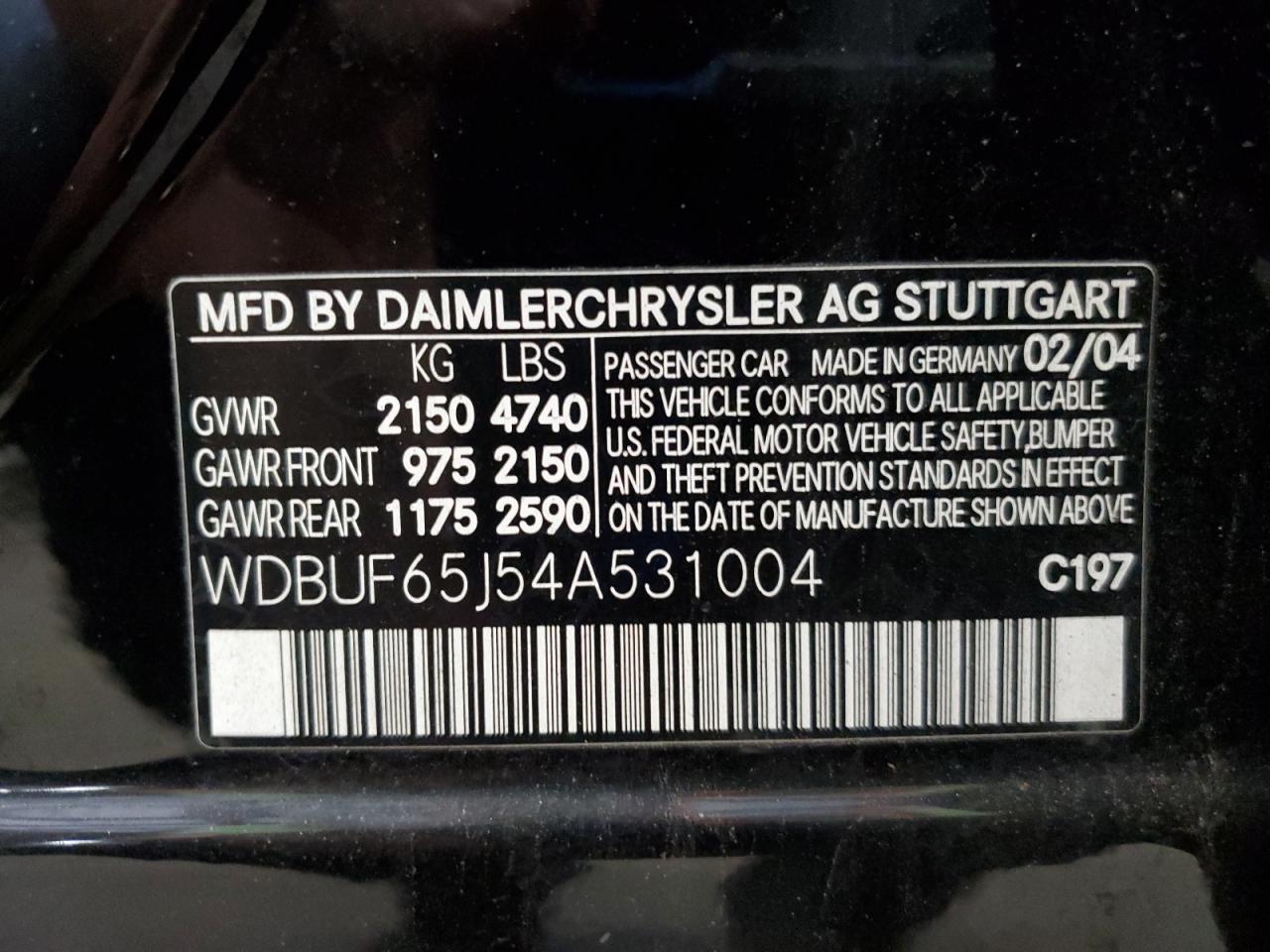 2004 Mercedes-Benz E 320 VIN: WDBUF65J54A531004 Lot: 84992355