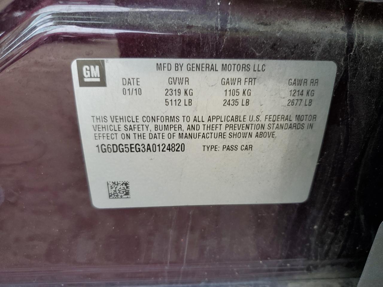 2010 Cadillac Cts Luxury Collection VIN: 1G6DG5EG3A0124820 Lot: 89804965