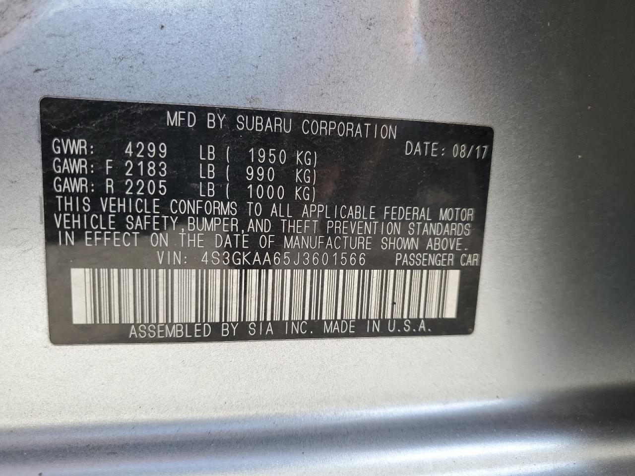 2018 Subaru Impreza VIN: 4S3GKAA65J3601566 Lot: 84611865